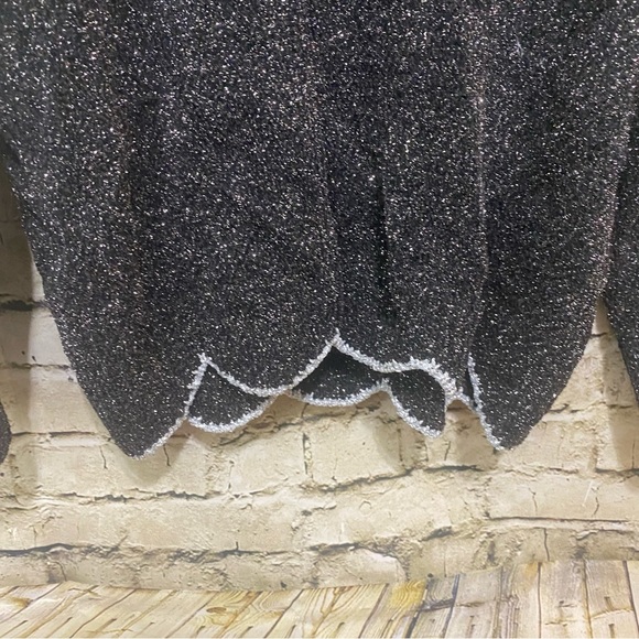 Umgee Black Silver Lurex Sparkle Metallic Scalloped Sweater - Picture 4 of 7